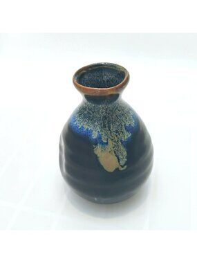 Handmade Ceramic Vase, Blue Brown Drip Glaze, 5" Art Pottery Flower Pot